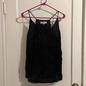 Black mixed media polka dot tank top